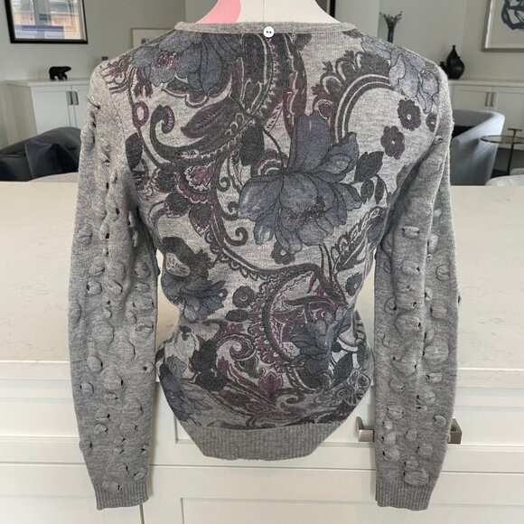 Alberto Makali Designer 2 Pce Floral Wool Acrylic Sweater & Scarf Grey Blu Sz M - Picture 6 of 13